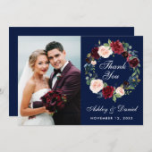 フローラブルゴーニュ結婚ブルーリースの写感謝してい真B サンキューカード (正面/裏面)