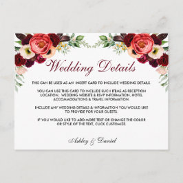 フローラブルゴーニュ結婚ボホ詳細挿入カード ポストカード