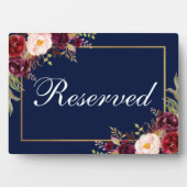 フローラブルゴーニュ結婚・ブルーの予約済み5x7テーブル フォトプラーク (正面)