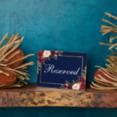 フローラブルゴーニュ結婚・ブルーの予約済み5x7テーブル フォトプラーク (側面)