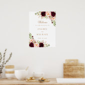 フローラブルゴーニュ赤面エレガントウェディングサイン ポスター (キッチン)