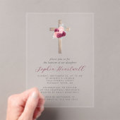 フローラブルゴーニュ赤面シルバークロスガールバプテスマ アクリル招待状 (インサイチュ (ポータブル))