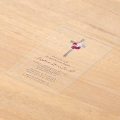 フローラブルゴーニュ赤面シルバークロスガールバプテスマ アクリル招待状 (レイダウン)