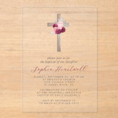 フローラブルゴーニュ赤面シルバークロスガールバプテスマ アクリル招待状 (正面)