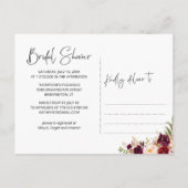 フローラブルゴーニュ赤面水彩ブライダルシャワー インビテーションポストカード (裏面)