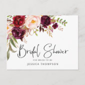 フローラブルゴーニュ赤面水彩ブライダルシャワー インビテーションポストカード (正面)
