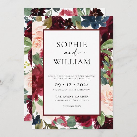 フローラブルゴーニュ赤面結婚式招待状 招待状 (正面/裏面)