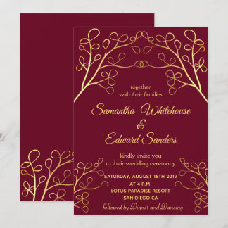 フローラブルゴーニュ金ゴールドエレガントな結婚式 招待状