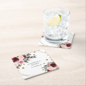 フローラブルゴーニュ金ゴールドグリッター幾何結婚の スクエアペーパーコースター (インサイチュ)