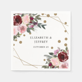 フローラブルゴーニュ金ゴールドグリッター幾何結婚の スタンダードカクテルナプキン