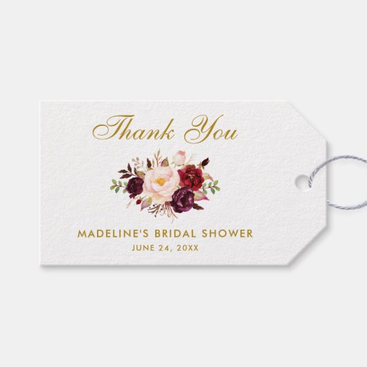 フローラブルゴーニュ金ゴールドブライダルシャワー感謝してい ギフトタグ (正面(横))