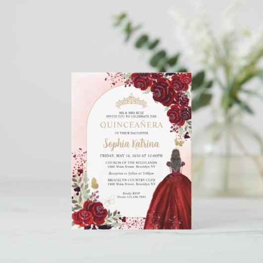 フローラブルゴーニュ金ゴールドプリンセス誕生日キンセアニェラ インビテーションポストカード (スタンド正面)