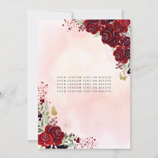 フローラブルゴーニュ金ゴールドプリンセス誕生日キンセアニェラ 招待状 (裏面)