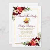 フローラブルゴーニュ金ゴールドボホブライダルシャワーティーパーティー 招待状 (正面/裏面)