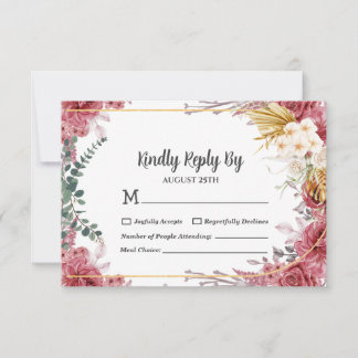 フローラブルゴーニュ金ゴールドユーカリ結婚式RSVPカード