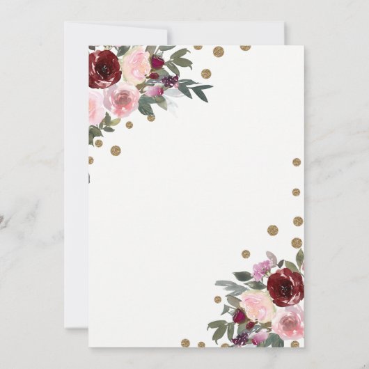 フローラブルゴーニュ金ゴールド幾何学ブライダルシャワー 招待状 (裏面)