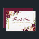 フローラブルゴーニュ金ゴールド感謝していブライダルシャワーSB 招待状<br><div class="desc">水彩フローラブルゴーニュMarsala金ゴールドブライダルシャワーサンキューカード- Burgundy Script - Burgundy Back</div>