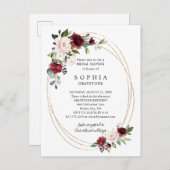 フローラブルゴーニュ金ゴールド抽象芸術ブライダルシャワー インビテーションポストカード (正面/裏面)