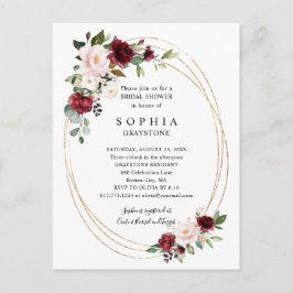 フローラブルゴーニュ金ゴールド抽象芸術ブライダルシャワー インビテーションポストカード