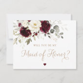 フローラブルゴーニュ金ゴールド緑メイド・オブ・オーナー(花嫁付き添い人)カード 招待状 (正面)