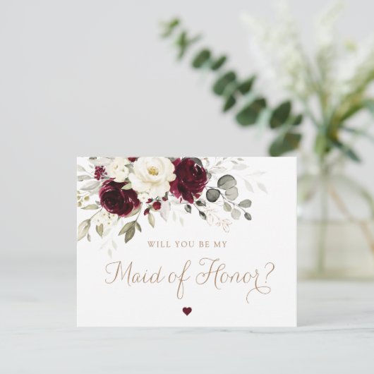 フローラブルゴーニュ金ゴールド緑メイド・オブ・オーナー(花嫁付き添い人)カード 招待状 (スタンド正面)