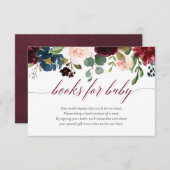 フローラブルゴーニュ青い女の子の赤ちゃんシャワー本のリクエスト エンクロージャーカード (正面/裏面)