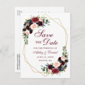 フローラブルゴーニュ青金ゴールドフレーム日付の保存 案内ポストカード (正面/裏面)