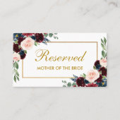 フローラブルゴーニュ青金ゴールド結婚の予約名 プレイスカード (正面)