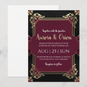 フローラブルゴーニュ黒と金ゴールド結婚式招待状 招待状 (正面/裏面)