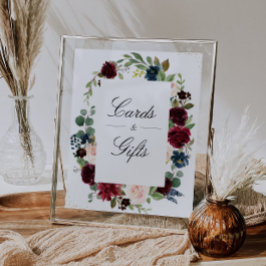 フローラブルゴーニュ&ネイビーカード&ギフトサイン ポスター