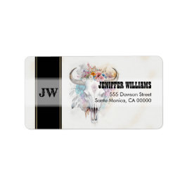 フローラブルスカルウォーターカラーアート ラベル