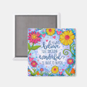 フローラブルーかわいらし何か素晴らしい引用文 マグネット (正面/裏面)