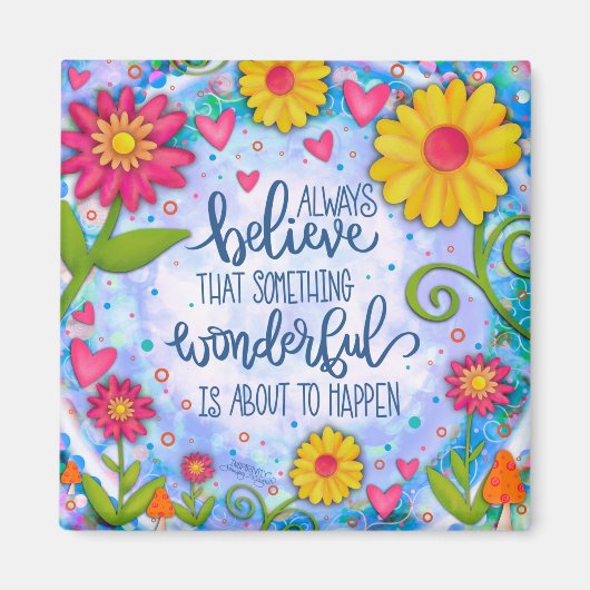 フローラブルーかわいらし何か素晴らしい引用文 マグネット (正面)