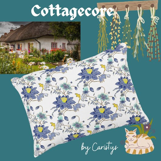 フローラブルーとイエロー アクセントクッション