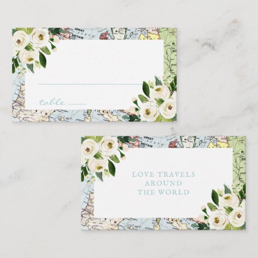 フローラブルーとグリーンマップ旅行テーマ プレイスカード (正面/裏面)