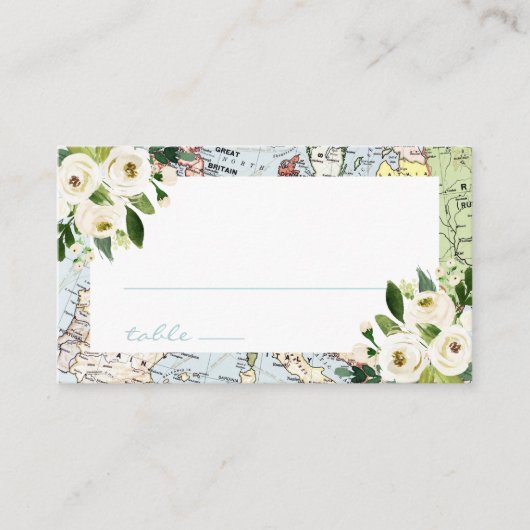 フローラブルーとグリーンマップ旅行テーマ プレイスカード (正面)