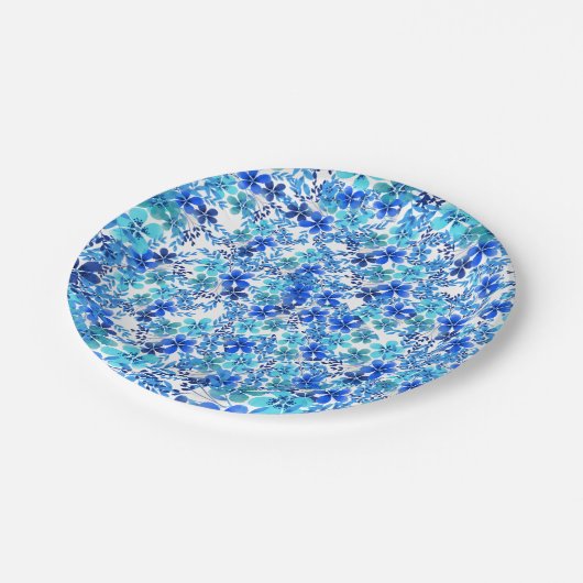 フローラブルーとターコイズガーデン紙プレート ペーパープレート (アングル)