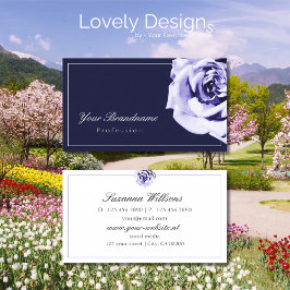 フローラブルーとホワイトかわいいバラの目を引く 名刺