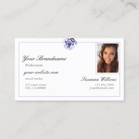 フローラブルーとホワイトかわいいバライニシャル写真 名刺 (裏面)