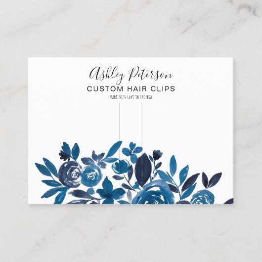 フローラブルーの水彩ヘアクリップバレットディスプレイ 名刺 (正面)