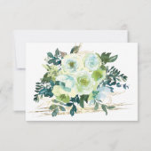 フローラブルーアイボリー金ゴールドターコイズエレガントウェディング 出欠カード (裏面)