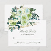 フローラブルーアイボリー金ゴールドターコイズエレガントウェディング 出欠カード (正面/裏面)
