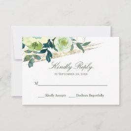 フローラブルーアイボリー金ゴールドターコイズエレガントウェディング 出欠カード