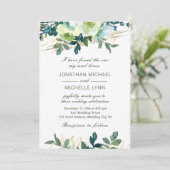 フローラブルーアイボリー金ゴールドターコイズクリスチャン結婚ズ 招待状 (スタンド正面)