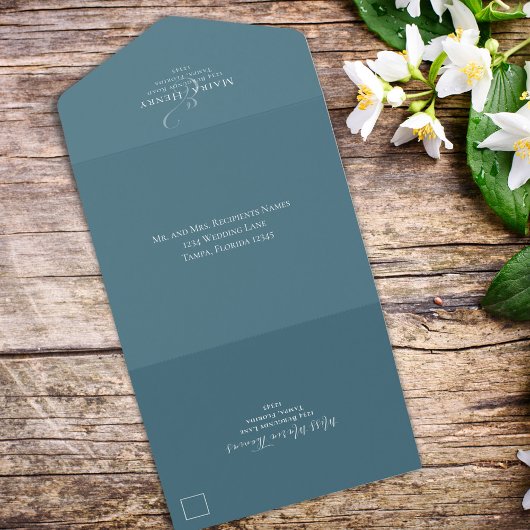 フローラブルーアジサイのゲスト受信者名 オールインワン招待状