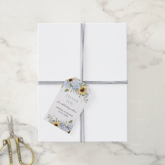フローラブルーアジサイひまわり結婚の花どうもありがとう ギフトタグ (より糸付き)