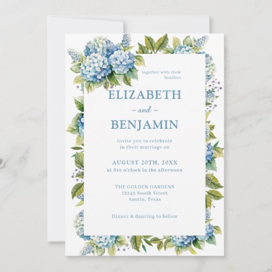 フローラブルーアジサイ水の色結婚の 招待状 (正面)