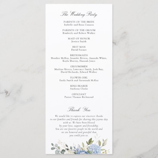 フローラブルーアジサイ緑結婚式 プログラム (裏面)