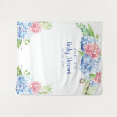 フローラブルーアジサイ赤ちゃんシャワー背景 タペストリー (正面(横))