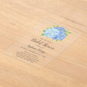 フローラブルーアジダニアブーケブライダルシャワー アクリル招待状 (レイダウン)
